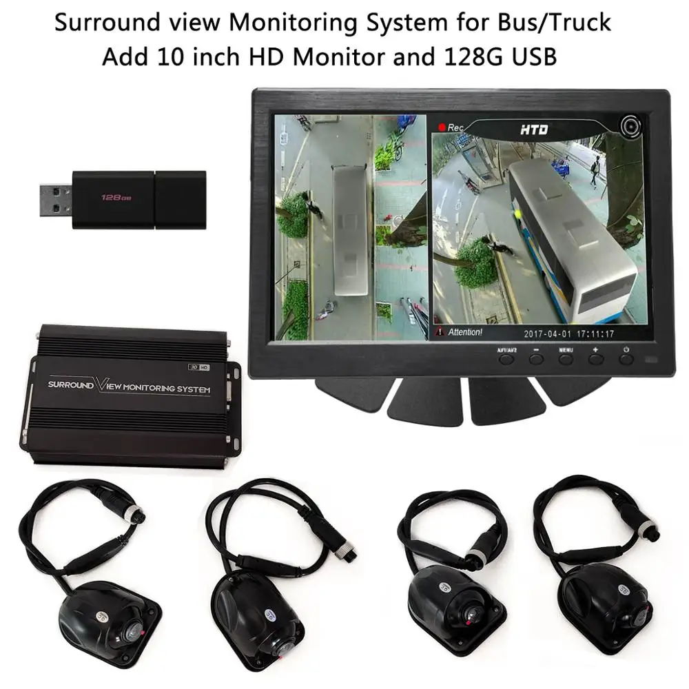 SZDALOS HD 3D 360 SVM система просмотра птиц для автобуса/грузовика/RV 4-CH MDVR FHD 1080P DVR добавить 10 дюймовый hd-монитор и 128G USB хранения