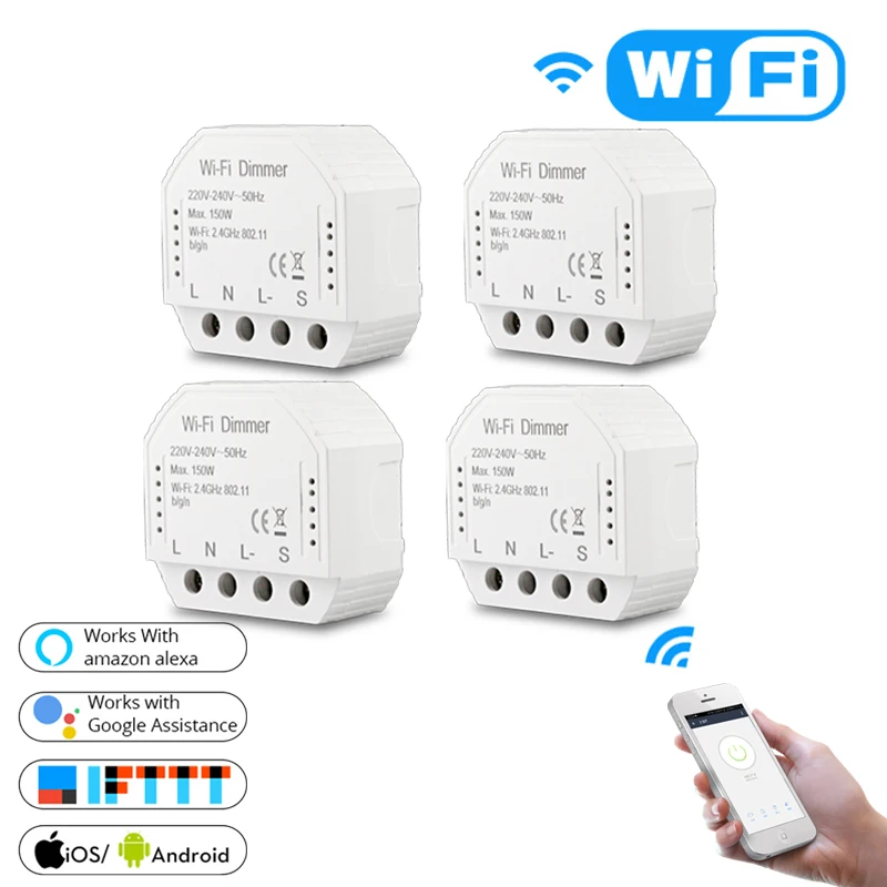 4 Pieces DIY wifi умный диммер светильник светодиодный Tuya APP пульт дистанционного управления выключатель модуль 1 комплект 1/2 способ работы с Alexa Google Home - Цвет: 4 Pieces