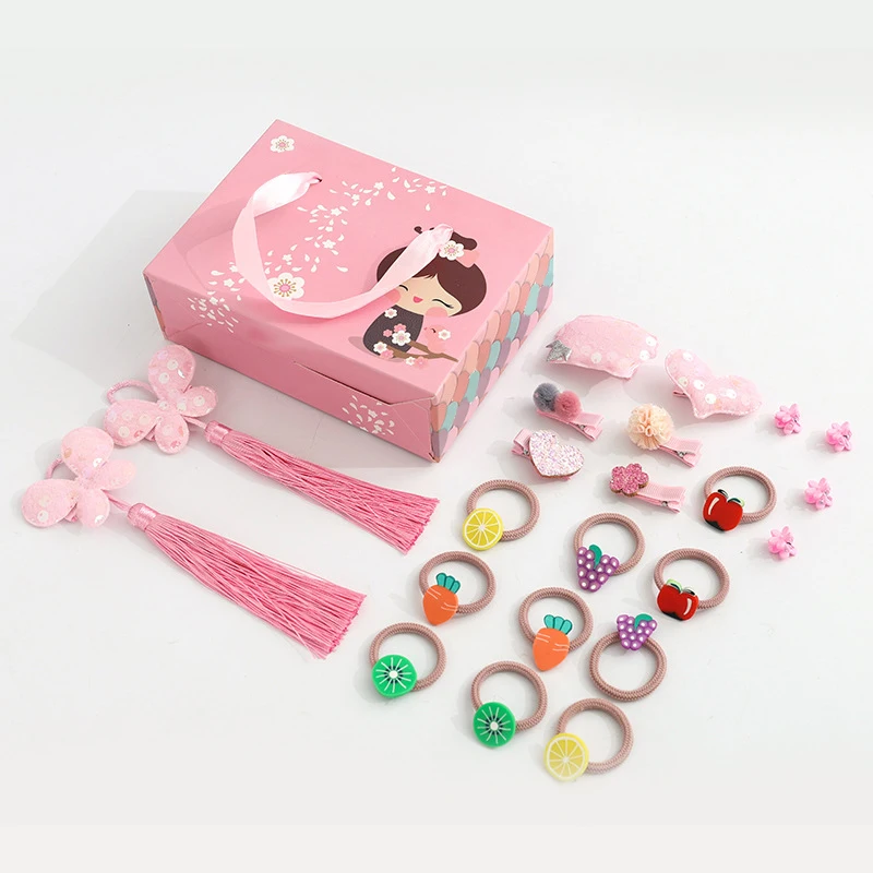 

Girl Headdress Gift Box Set Baby Hairpin Clip Cute Girl Tie Hair Rubber Band Children Hairpin Headdress B