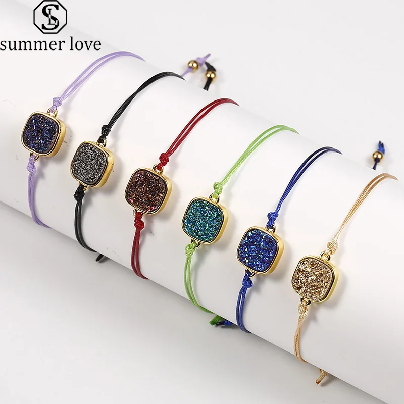 Ручной работы восковая веревка плетеная Браслет Золото Цвет смолы Шарм