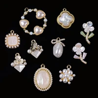 5 pcs sweet pendant color preservation electroplating flower pearl earring diy decoration bracelet alloy accessories materials