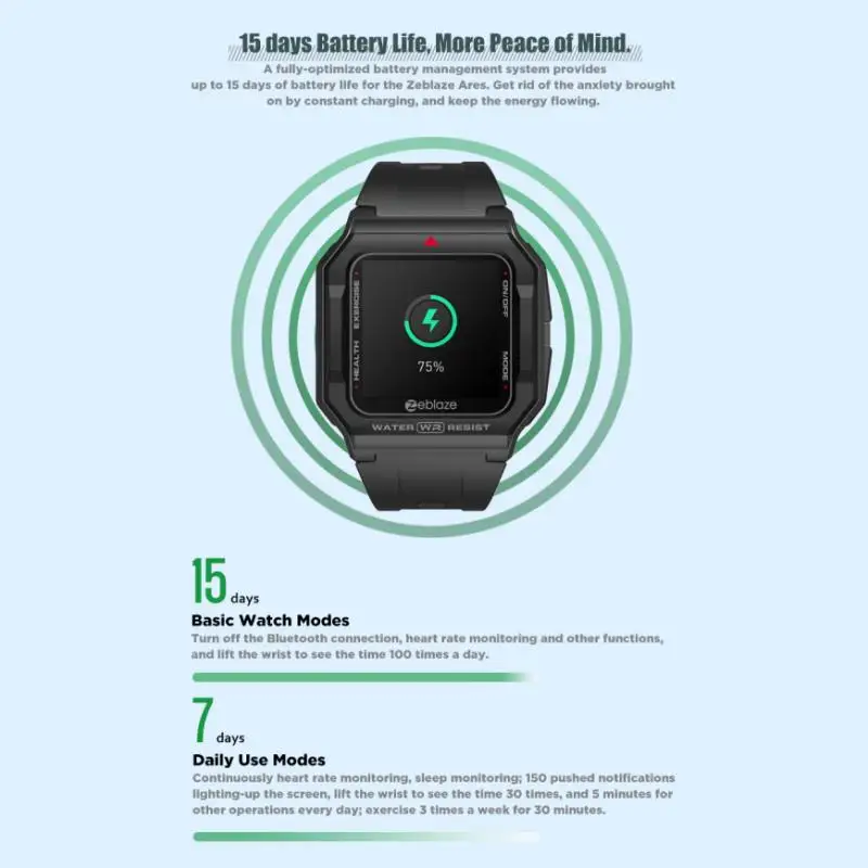 

Zeblaze Ares Smart Watch BT 5.0 30M Bluetooth Smartwatch Waterproof Heart Rate Monitoring Fitness Tracker For Android IOS Phone