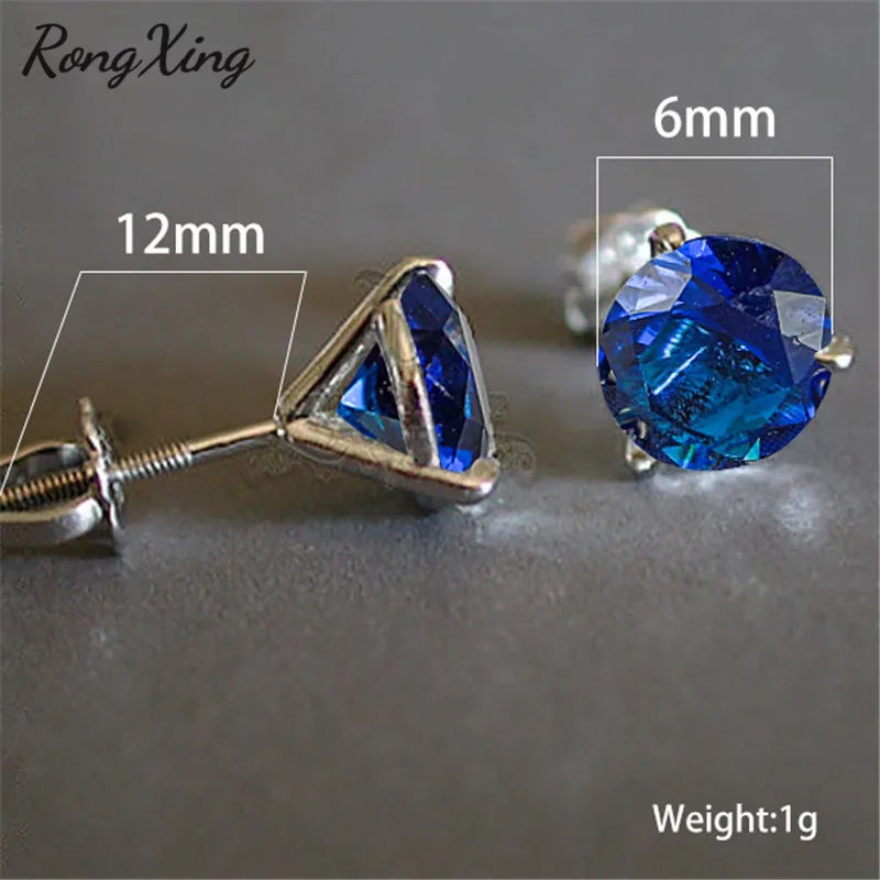 RongXing классические Спиральные серьги-гвоздики с 3 крапанами и синим кристаллом