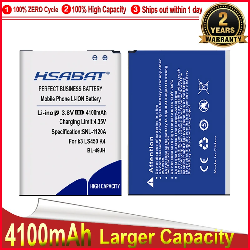 Аккумулятор HSABAT запасной аккумулятор 4100 мач для LG BL 49JH K3 LS450 K4 K120 Spree K121 K130 k120e