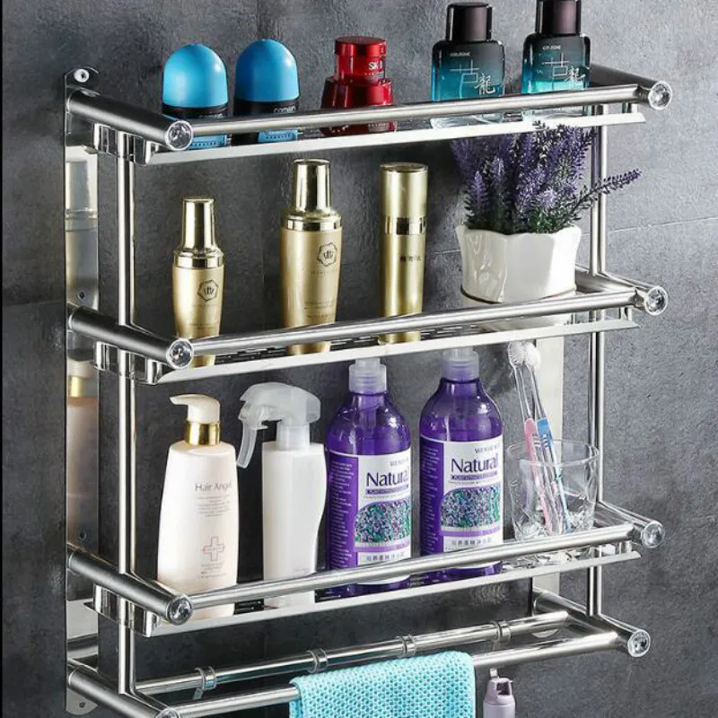 

Punch-free Load-bearing Strong Simple Style Stainless Steel Kitchen Bathroom Vanity Item Storage Rack Wall-mounted Rack G8381