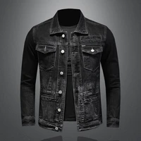 2021 new spring and autumn high quality mens solid color lapel single breasted slim high street long sleeve mens denim jacket