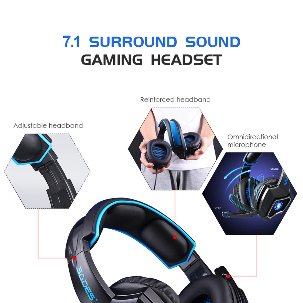 SADES дух волка USB 7 1 Surround Sound Gaming Headset носить комфортно проводные наушники