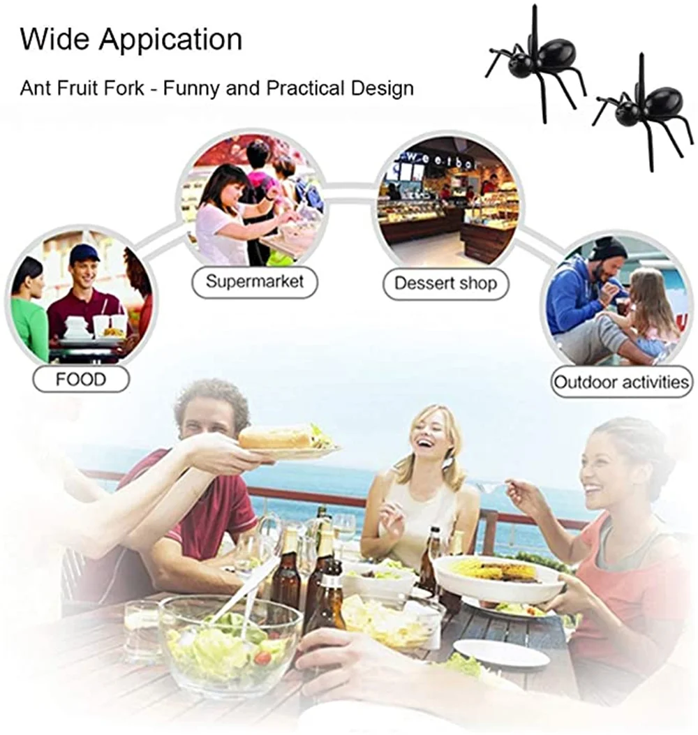 

12/24pcs Ant Toothpicks Fruit Dessert Fork Lovely Mini Plastic Pick Kids Snack Cake Dessert Forks Kitchen Tableware Party Decor