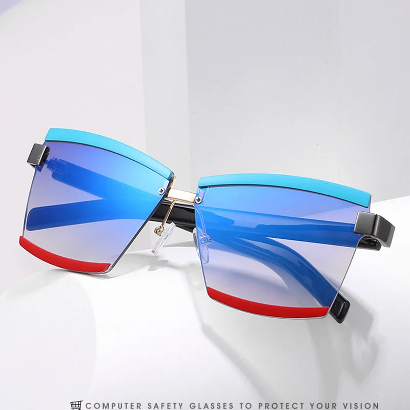 Модные мужские солнцезащитные очки без оправы синие красные для женщин