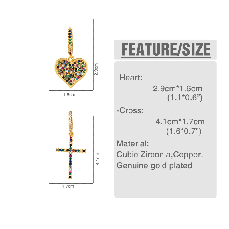 Женские золотистые серьги подвески в форме сердца с фианитом|Серьги-подвески| |