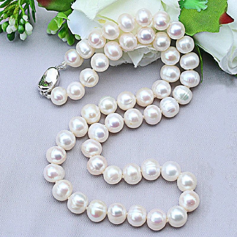 Collares de perlas naturales para mujer, joyería de perlas de agua dulce de 9-10mm, Collar de plata de ley 925 para mujer, regalo de compromiso