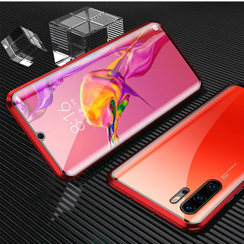 Переднее и заднее закаленное стекло металлический магнитный чехол для huawei mate 20Pro P 30Pro изогнутое стекло 360 ° защитный чехол