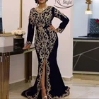 Черный Русалка марокканский кафтан вечерний костюм, накидка, Восточный халат платье сексуальный разрез с вышивкой с длинным рукавом торжественное платье elbise abiye вечернее платье