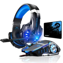 Kotion EACH G9000 Gaming Headset Deep Bass Stereo Game Headphone with Microphone LED Light for PC Laptop+Gaming Mouse+Mice Pad