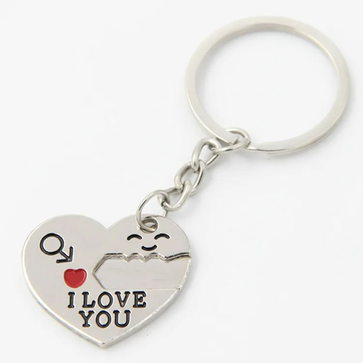 Креативный металлический брелок для пары в форме сердца с улыбающимся лицом