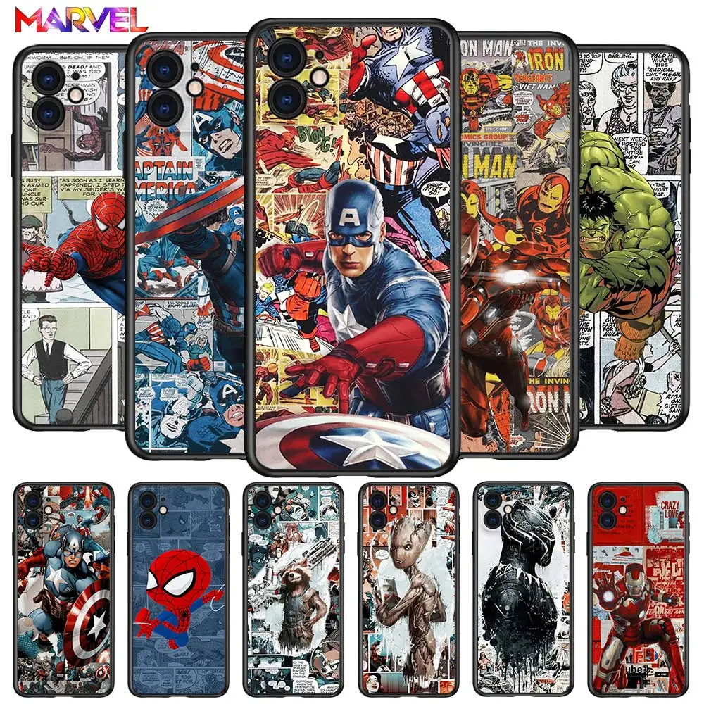 

Spiderman captain america for Apple iPhone 12 Pro Max Mini 11 Pro XS Max X XR 6S 6 7 8 Plus 5S SE2020 Soft Black Phone Case