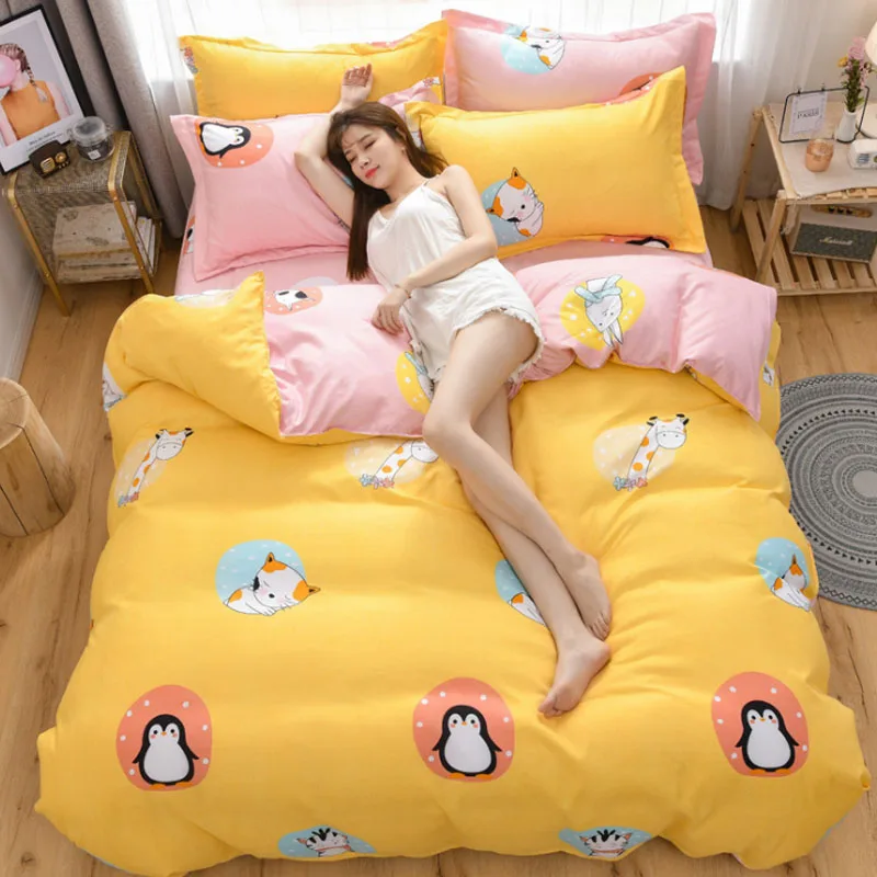 

3PCS/4PCS Home Textiles Bed Plant Cashmere Brushed Cartoon Bedding Sets Bed Linen Quilt Cover Bedding Animal Plant Pattern