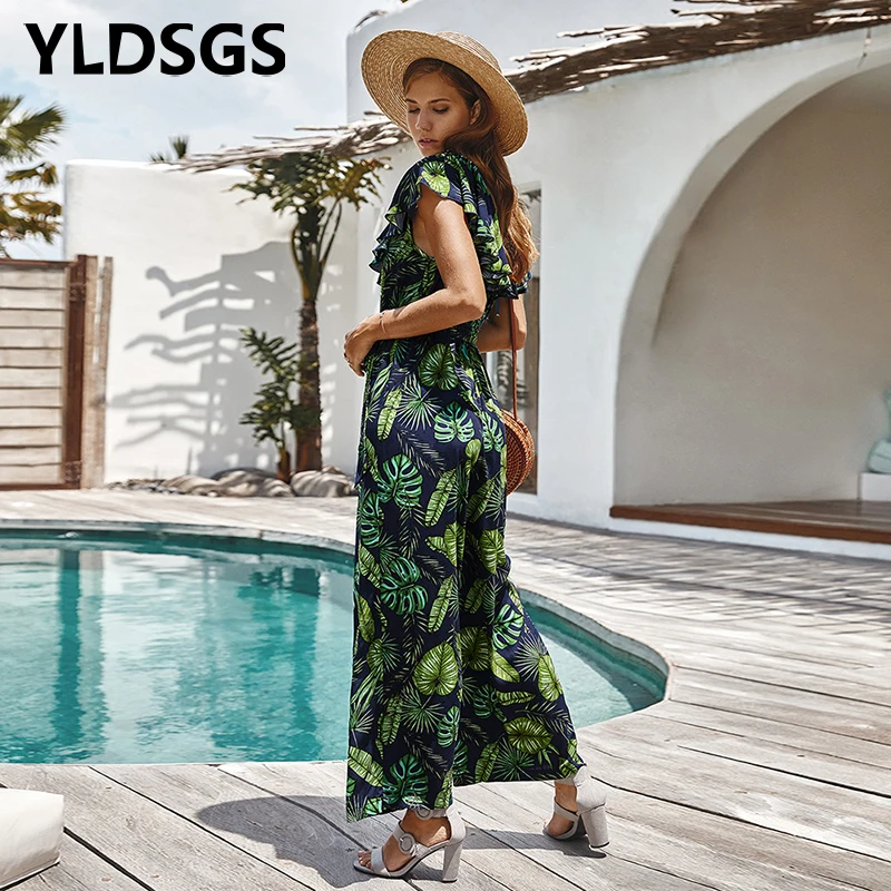 

YLDSGS 2021 New Women'S Dresses Coat Bohemian Summer Casual Print V-Neck Dresses Short-Sleeved Pants Wide Leg Loose Dresses