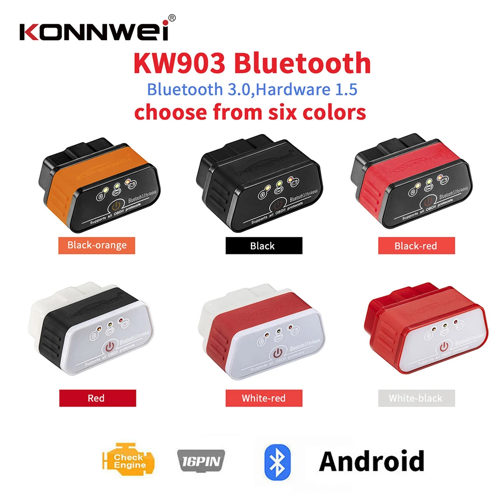 KW903 ELM327 Bluetooth 3.0 ODB II Car Diagnostic Tool Scanner Auto Detector Engine OBD2 Code Reader for Android Free Update | Автомобили и
