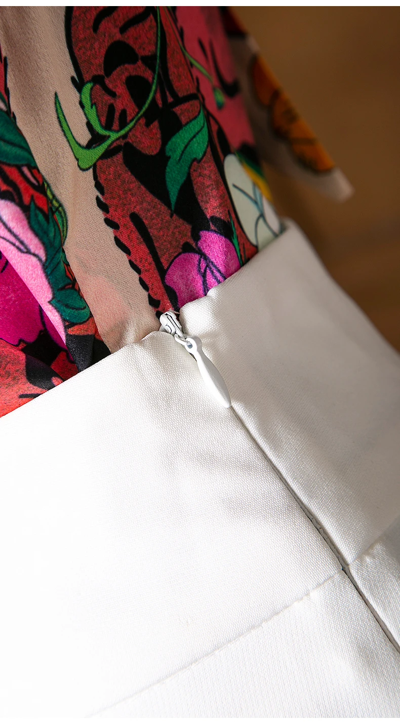 2020 Summer Fashion Pant Suits Women Bow Collar Colorful Flower Print Short Sleeve Shirts+High Waist Wide Leg Long White Pants