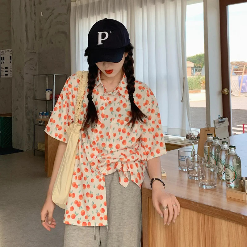 Шикарная Свободная рубашка с коротким рукавом Real Shot в Корейском стиле женский