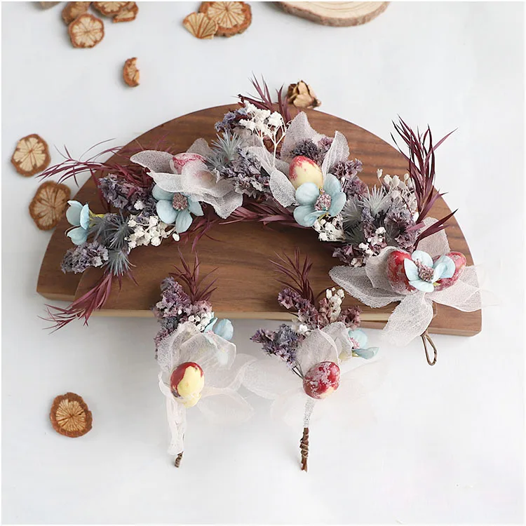 Новый супер Сказочный высушенный цветок Mori Bride головной убор с разноцветным