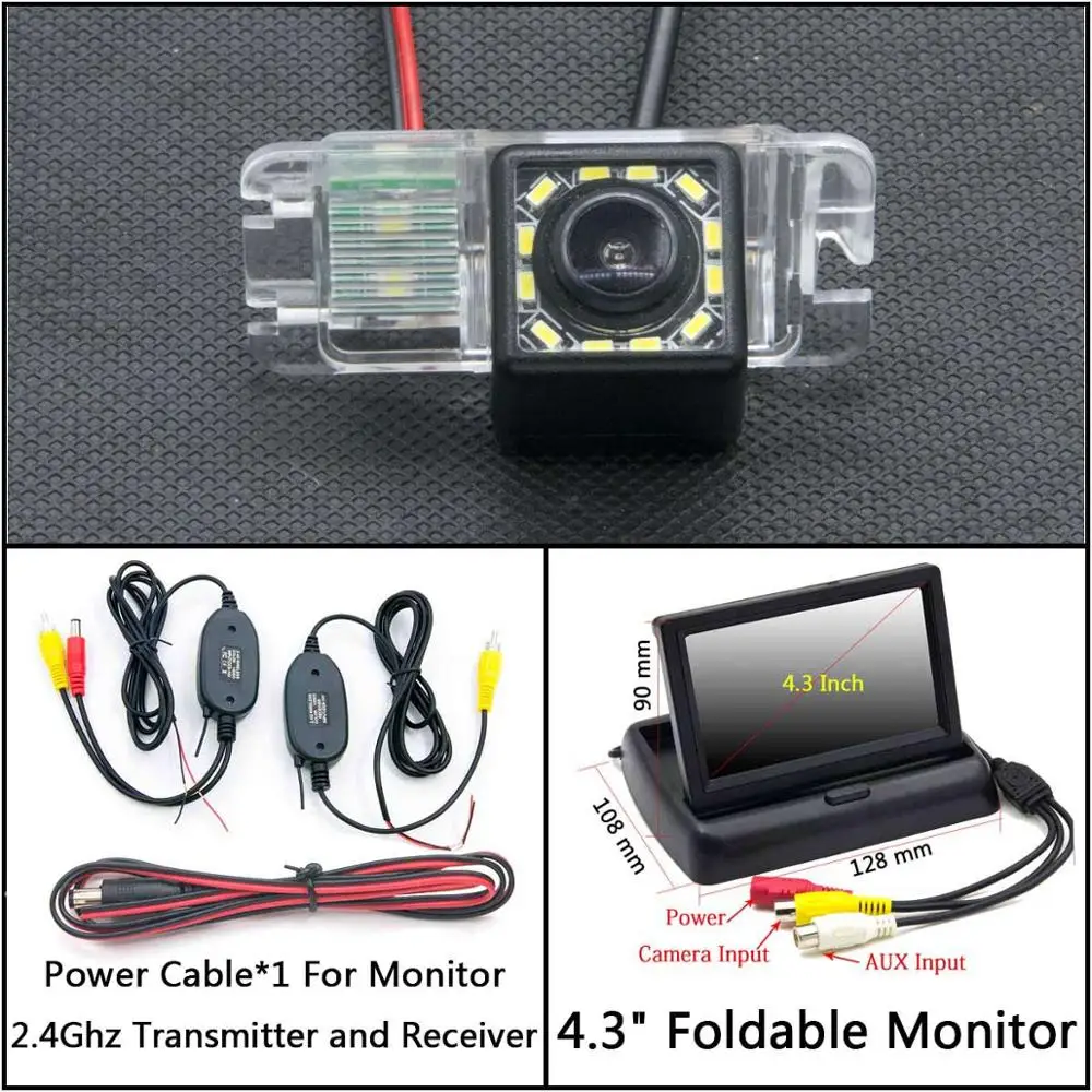 C Wireless 4.3inch F 12 Светодиодный фонарь Автомобильная камера заднего вида для Ford Focus 2 Mondeo C-Max S-Max Galaxy Fiesta Kuga EcoSport водонепроницаемый парковочный резервный - Название цвета: C Wireless 4.3inch F
