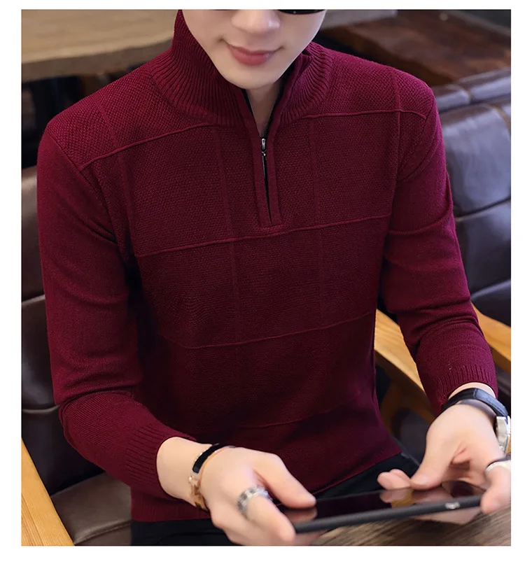 

2019 New Autumn Winter Men's Sweaters Warm Cashmere Wool Zipper Pullover Sweaters Man Casual Knitwear Plus Size M-3XL