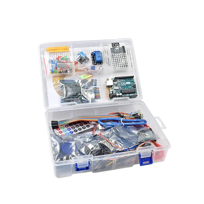 

Starter Kit for Arduino Uno R3 - Uno R3 Breadboard and holder Step Motor / Servo /1602 LCD / jumper Wire/ UNO R3