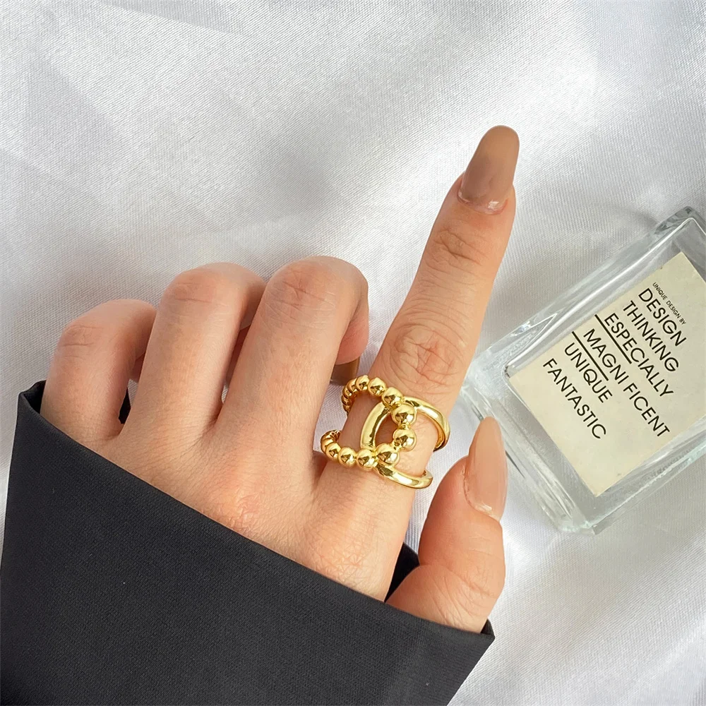 Женское металлическое кольцо в стиле панк-рок золотистое регулируемое с