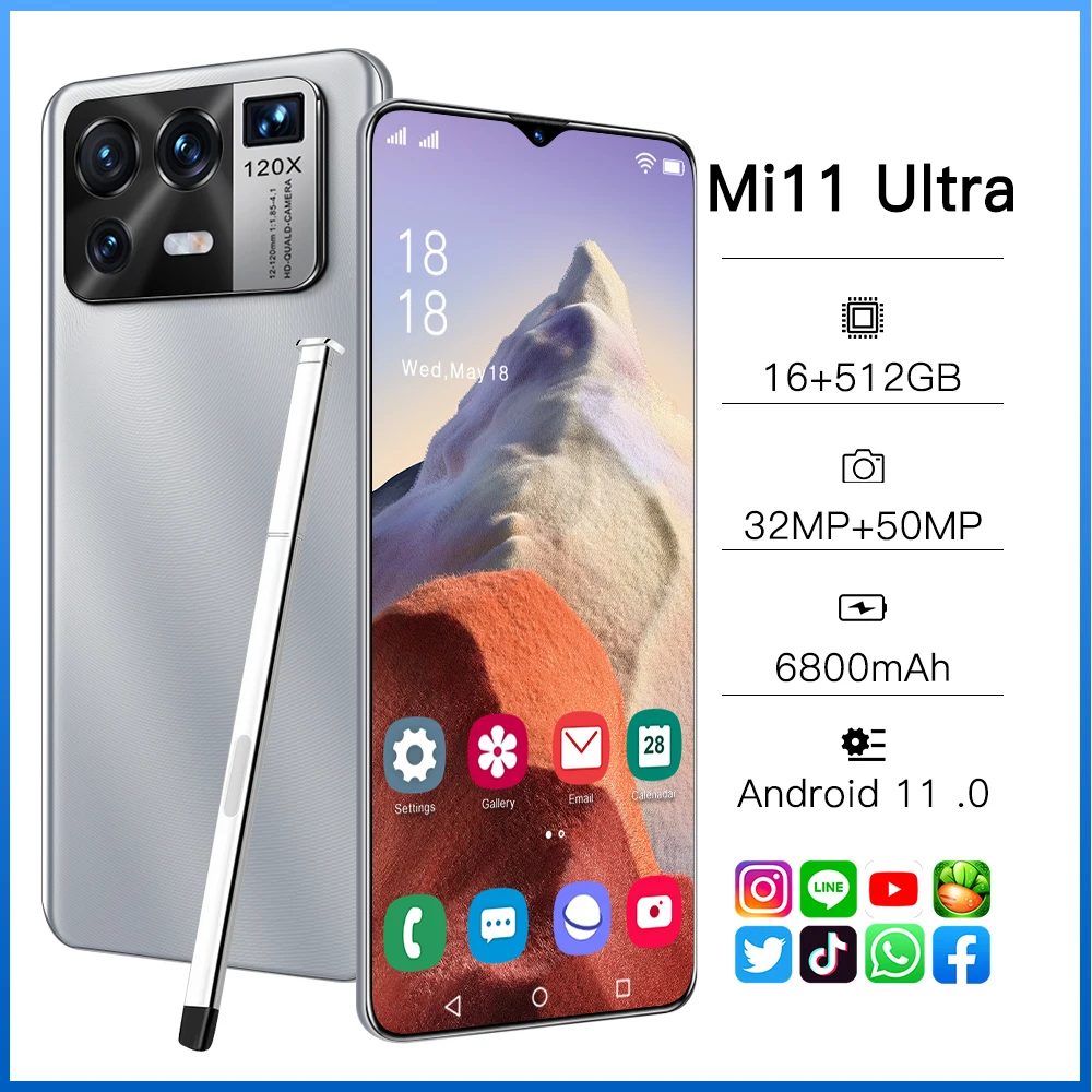 Mi11 Ultra-tel&eacute;fono inteligente desbloqueado, versi&oacute;n Global, pantalla HD de 6,7 pulgadas, 16 + 512G, 6800mAh, 32 + 50MP, 5G, Android-3