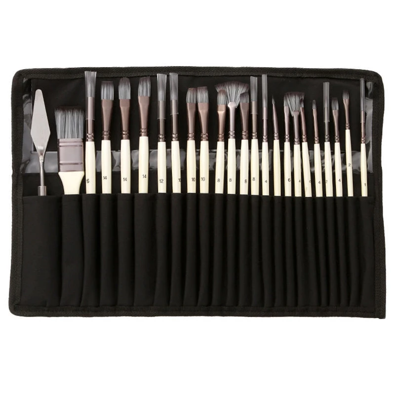 

24 pcs/set Nylon Hair Wooden Handle Watercolor Paint Brush Pen Scrubbing Scraper Acrylic Painting Art Paint Brushes Supplies