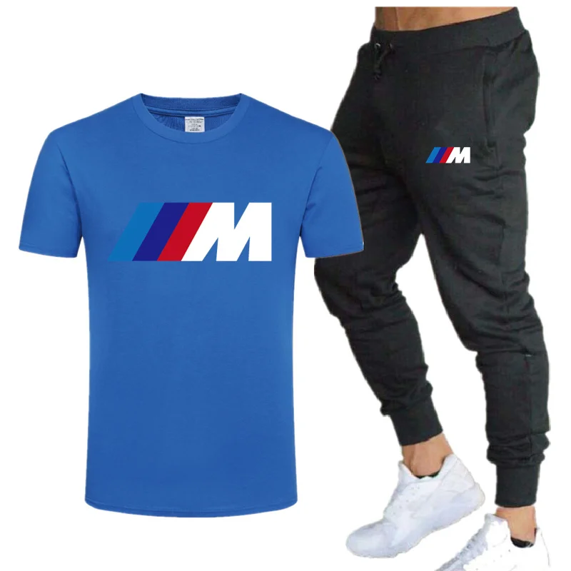 

2021 Summer Fashion Leisure brand Men's Set Tracksuit Sportswear Track Suits Male Sweatsuit Short Sleeves T shirt 2 piece set