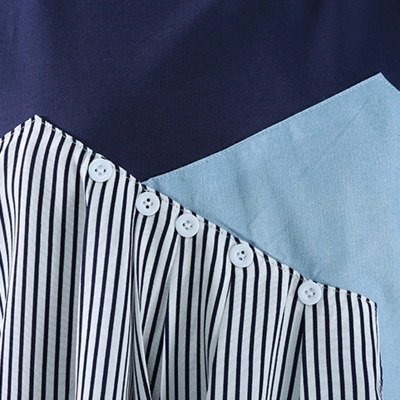 

CHICEVER Loose T Shirt For Women O Neck Short Sleeve Patchwork Striped Hit Color Oversize Casual T Shirts Female 2021 New Summer