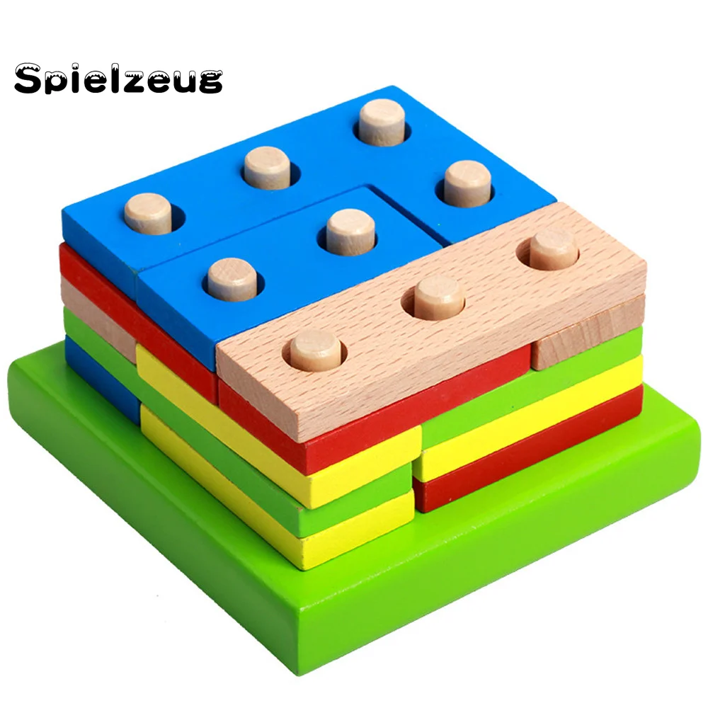 Красочный Деревянный пазл Монтессори детская игрушка Геометрическая