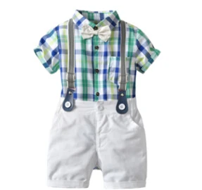 

Boy Clothes 2020 Toddler Baby Kid Boy Clothes Short Sleeve Plaid Gentleman T-Shirt +Leggings Pants Outfit