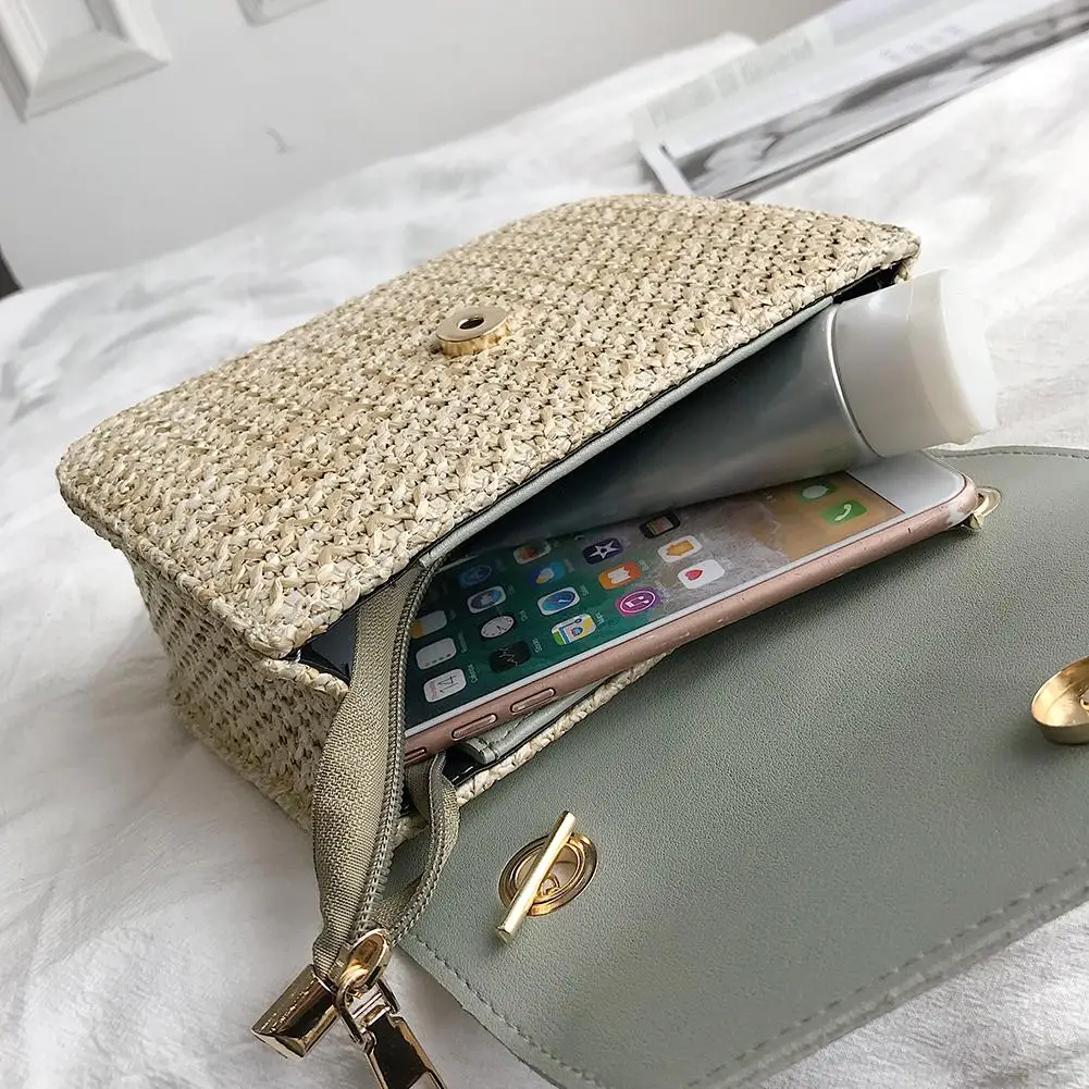 Бахрома из цепочек маленькие Лоскутные сумки для женщин 2020 модные соломенные + ПУ