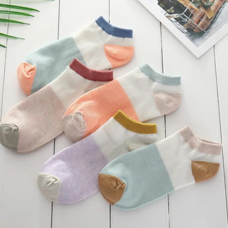 

5 Pairs Summer Thin Multi-Style Fresh Lovely Korean Version Cotton Ankle Socks Women Fashion Ins Short Breathable Invisible Sock