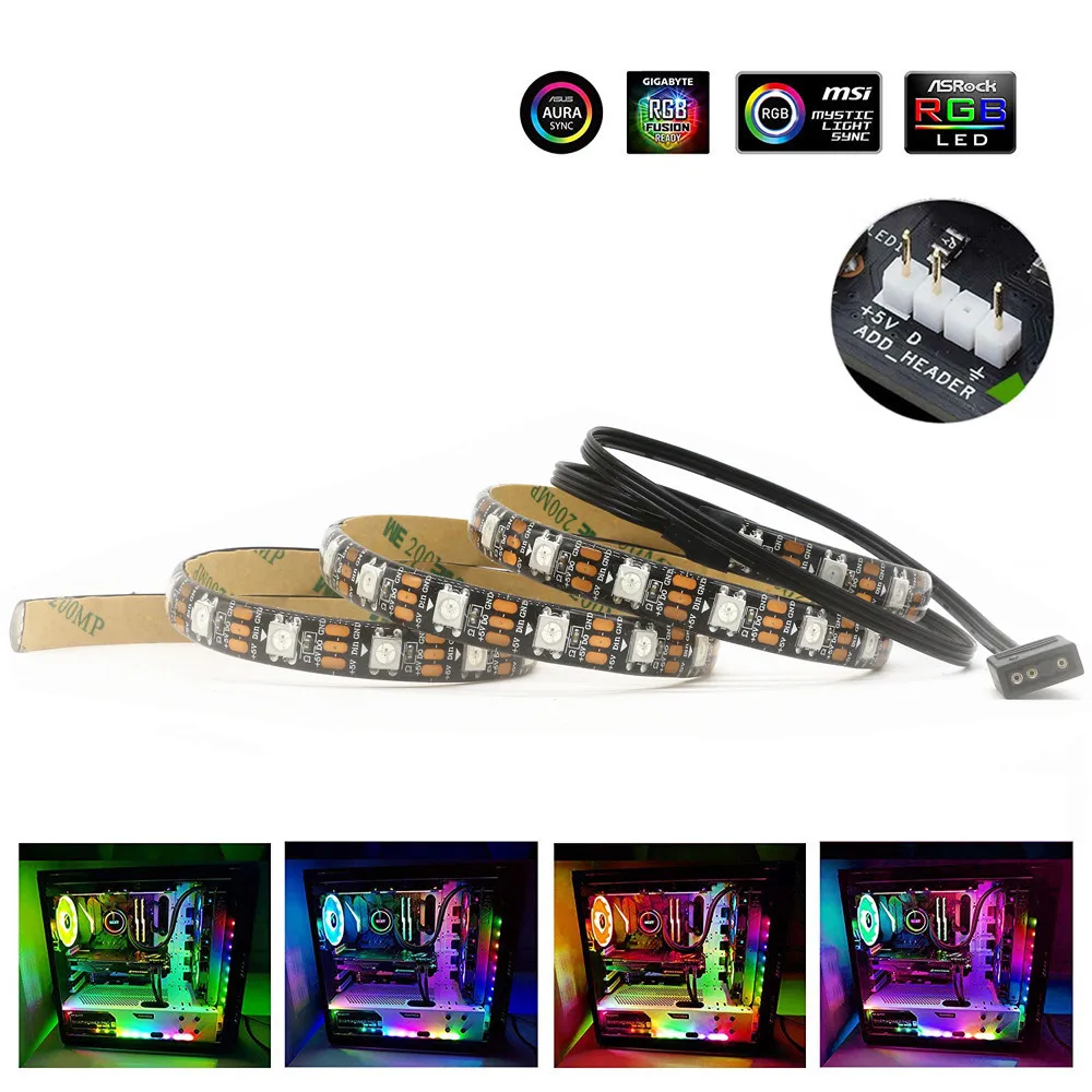 

Addressable WS2812B LED Strip For PC, For ASUS Aura SYNC,MSI Mystic Light,GIGABYTE RGB Fusion 2.0 5V 3Pin Header On Motherboard