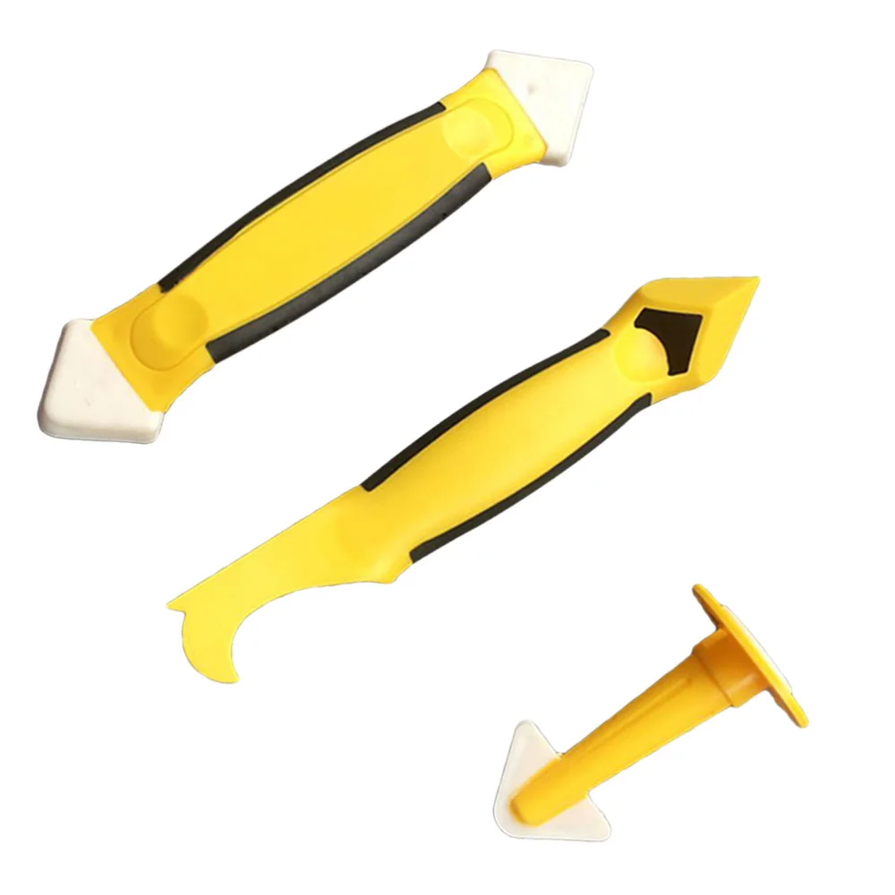 

3 in 1 Caulking Tool Set Caulk Sealant Finishing Tools Sealant Finisher Shovel Remover Scraper for Bathroom Kitchen Room (Yellow