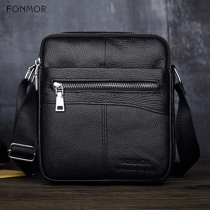 Мужская сумка мессенджер из воловьей кожи Fonmor маленькая через плечо натуральной