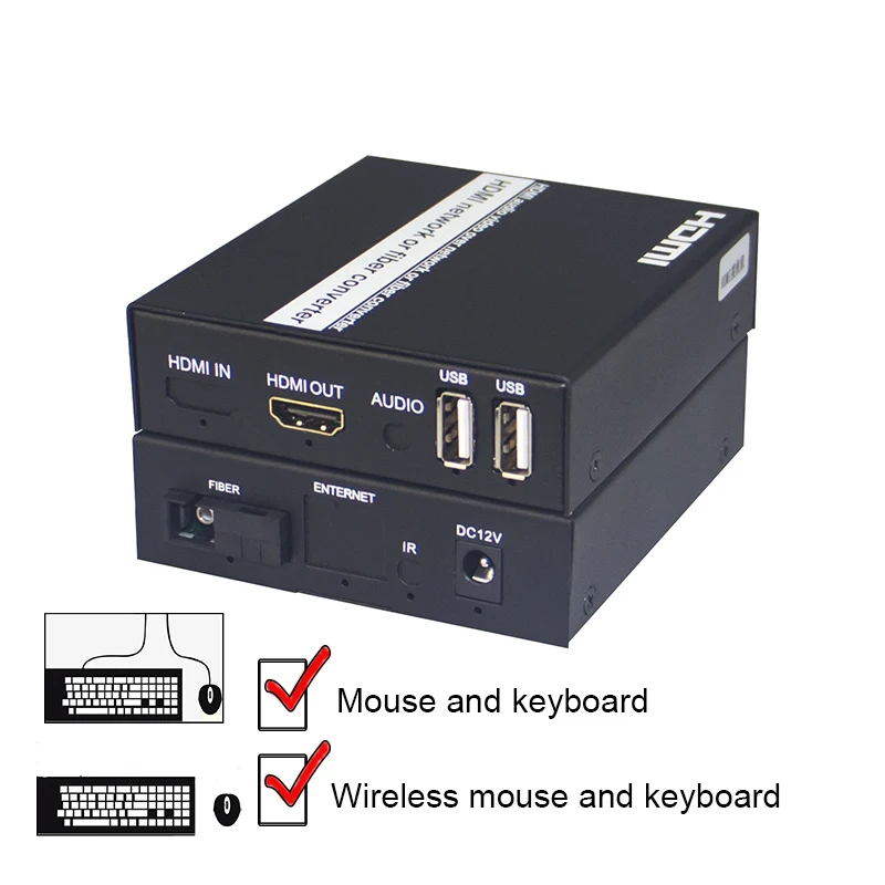HDMI в волоконно-оптический конвертер 1080P видеоудлинитель KVM(HDMI USB) для