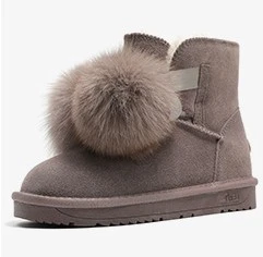 Light Gray JIANBUDAN/зимние сапоги из натуральной кожи; женские зимние Плюшевые Теплые ботильоны; милые модные хлопковые сапоги на плоской подошве с помпонами из лисьего меха; Размеры 35-40 - Цвет: Light Gray