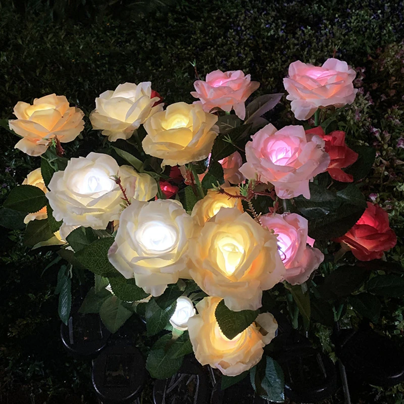 

Светодиодные лампы на солнечной батарее для цветов, уличные водонепроницаемые фонарики в виде роз для сада, двора, газона, ландшафта, патио, ...