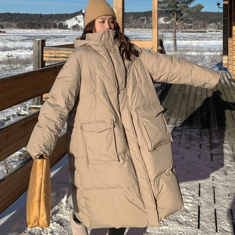 

Женское пальто с хлопковой подкладкой, длинное, водонепроницаемое, зимнее, свободное, с капюшоном