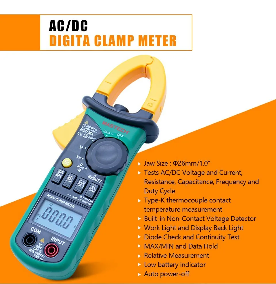 MASTECH MS2108A Автоматический диапазон цифровой клещи мультиметр DC AC Ток Напряжение частотомер тестер с подсветкой