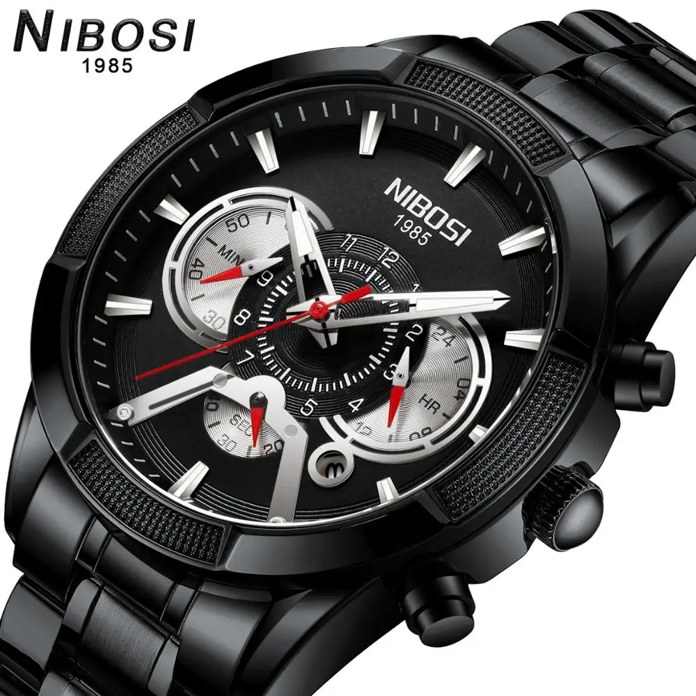 

NIBOSI Mens Watches 2020 Luxury Brand Stainless Steel Mess Quartz watch men Bussiness Chronograph wristwatch Relogio Masculino