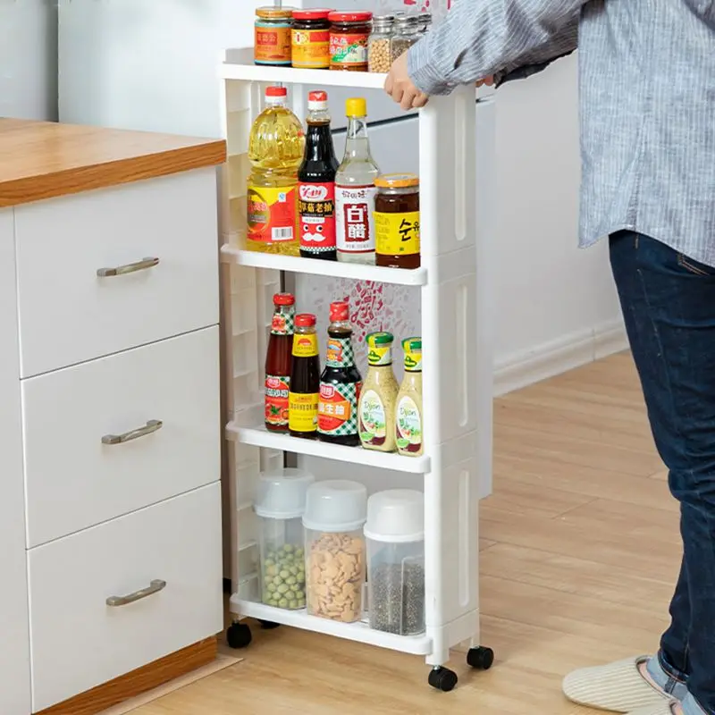 Многофункциональные полки стеллаж для хранения в ванной комнате узкий кухонный