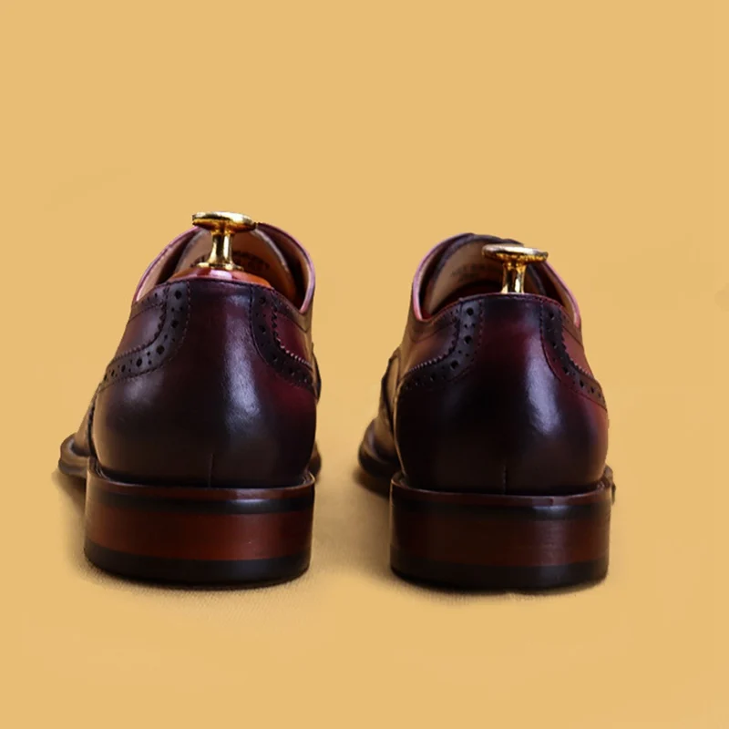 

Vintage Genuine Leather Formal Wingtip Brogues Shoes Retro Pointed Toe Men's Carved Medallion Wedding Party Oxfords AS212