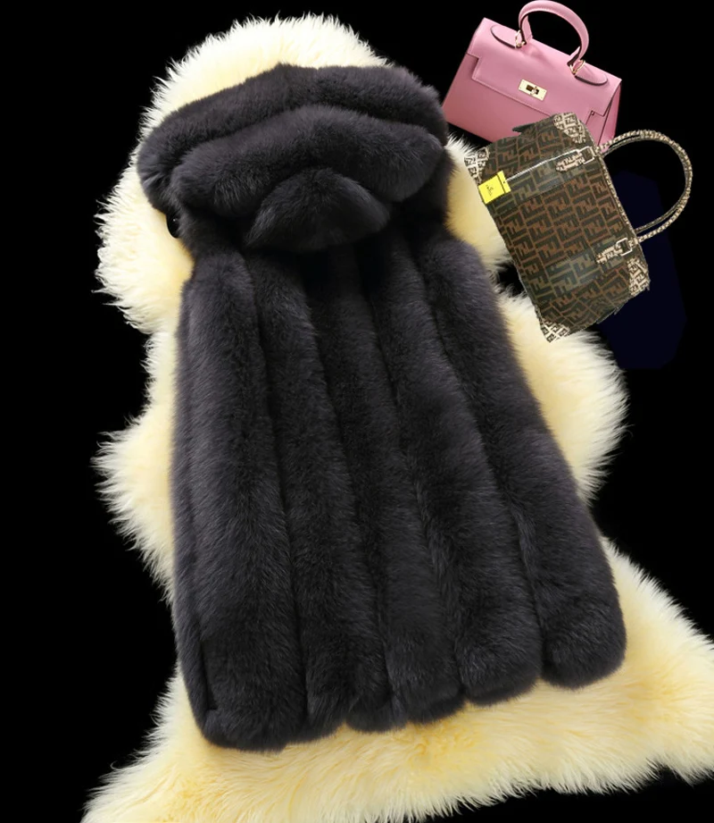 New Women's Faux Fur Vest Long Warm Hooded Imitation Fox Female Fashion Wild Sleeveless Waistcoats Plus Size S/4XL D537 | Женская